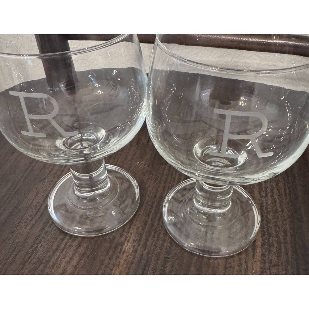 Set of 2 Monogrammed Glasses Letter R Stem Wine Goblet Etched 12 oz 5.5"